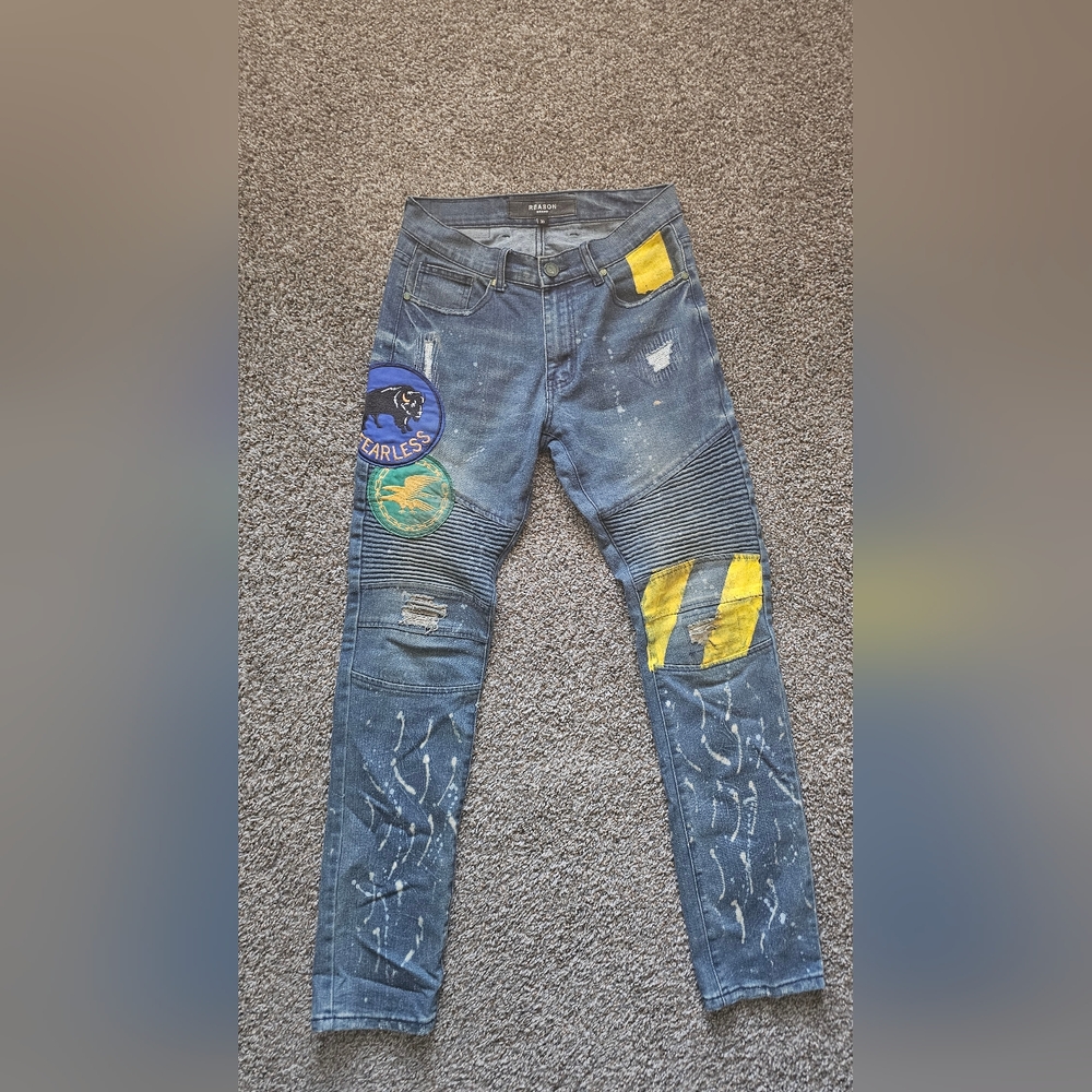 Reason Blue Jeans with Yellow and Black Patches